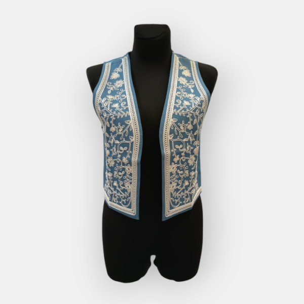gilet traditionnel brodé bleu clair