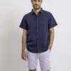 chemise à manches courtes en coton bleu marine