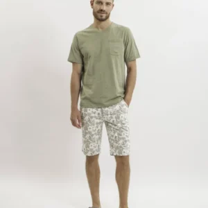 T-shirt col V avec poche vert