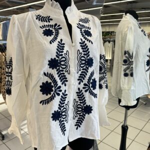 Chemise Blanche avec Broderie Bleu