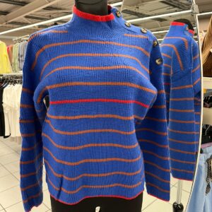 Pull Laine Bleu a Rayures