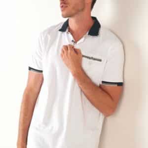Polo Blanc Col Noir