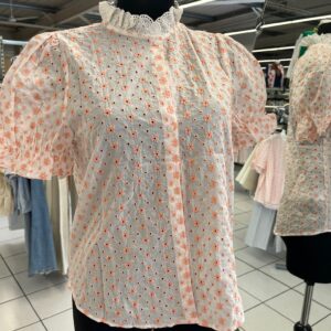 Chemise Col Volant Broderie Fleurs