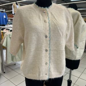 Gilet Laine Broserie Bleu