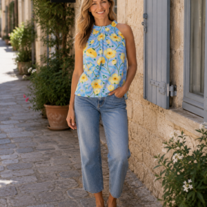 Haut Fleuri sans Manches
